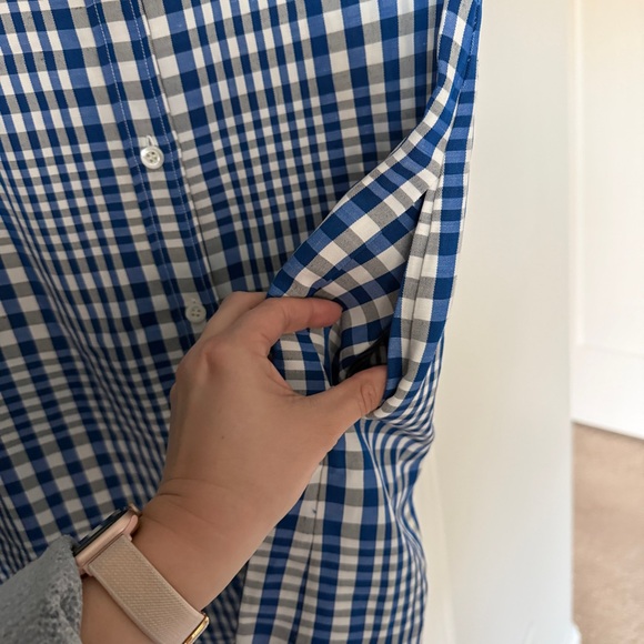 Theory Mayvine Dillon plaid linen-blend shirtdress blue white short sleeve - Picture 5 of 7